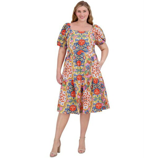 ヴィンスカムート レディース ワンピース トップス Plus Size Floral-Print Square-Neck Dress Mul ヴィンスカムート レディース ワンピース トップス Plus Size Floral-Print Square-Neck Dress Mul