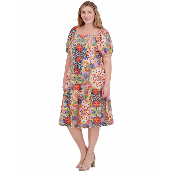 ヴィンスカムート レディース ワンピース トップス Plus Size Floral-Print Square-Neck Dress Mul