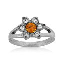 2028 レディース リング アクセサリー Pewter and Clear Crystal Flower Ring Yellow(4)
