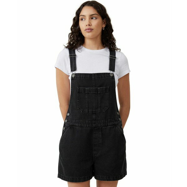コットンオン レディース ワンピース トップス Women's Short Denim Overall Graphite black