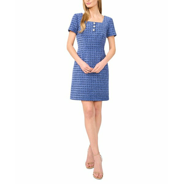 セセ レディース ワンピース トップス Women's Button Tweed Mini Dress Ocean Blue