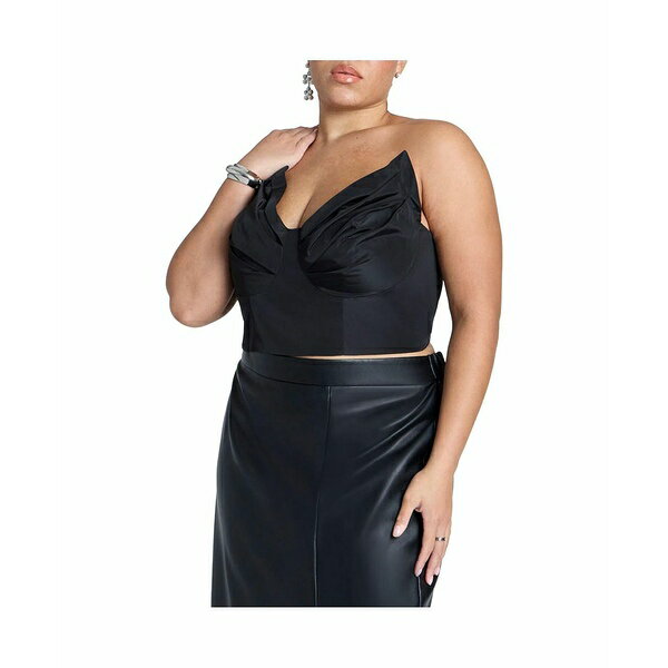 エロクイ レディース カットソー トップス Women's Plus Size Dramatic Bust Crop Top Black onyx