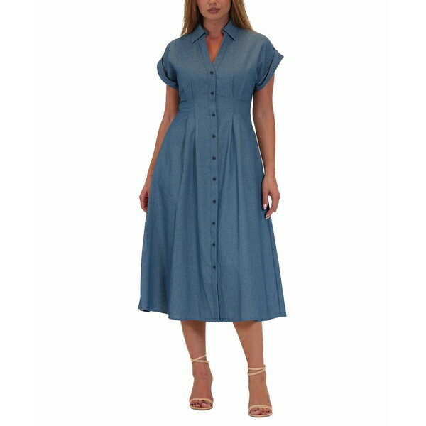 ジュリア ジョーダン レディース ワンピース トップス Women's Button-Front Short-Sleeve Midi Dress Blue