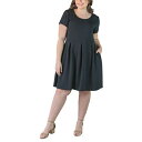 24セブンコンフォート レディース ワンピース トップス Plus Size Scoop Neck Knee Length Pocket Dress Black