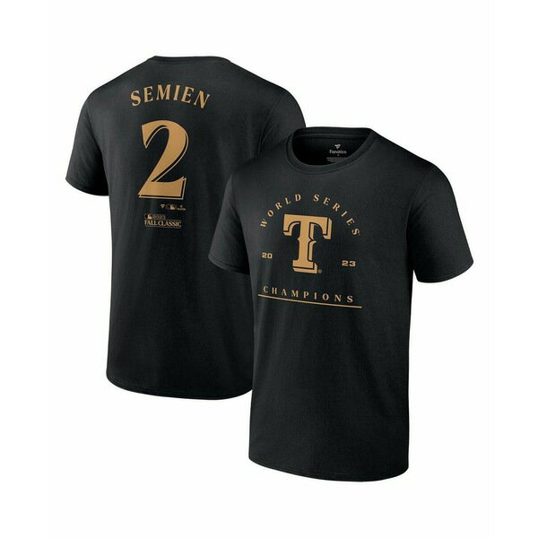 ファナティクス メンズ シャツ トップス Men's Marcus Semien Black Texas Rangers 2023 World Series Champions Name and Number T-shirt Black