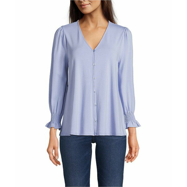 󥺥 ǥ åȥ ȥåץ Women's 3/4 Sleeve Lightweight Jersey Button F...
