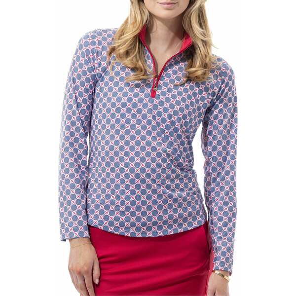T \C fB[X Vc gbvX San Soleil Women's Solcool Print Mock Neck Long Sleeve Golf Shirt Seeing Spots Ink