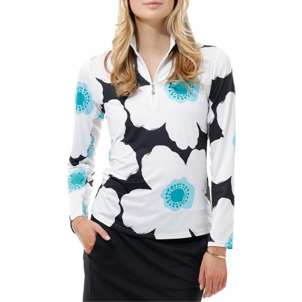 T \C fB[X Vc gbvX San Soleil Women's Solcool Print Mock Neck Long Sleeve Golf Shirt Finlandia Black