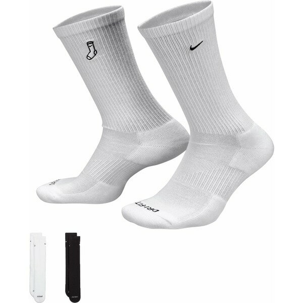 iCL fB[X C A_[EFA Nike Everyday Plus Embroidered Cushioned Crew Socks - 2 Pack White/Black