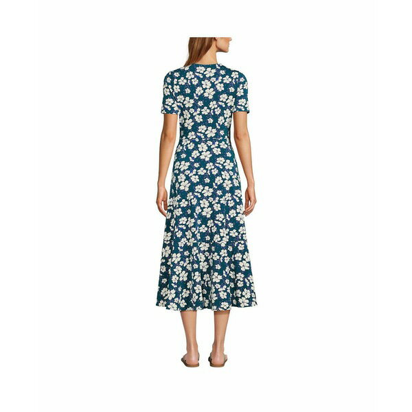 ランズエンド レディース ワンピース トップス Women's Cotton Modal Vneck Wrap Mini Dress Baltic teal pansy floral