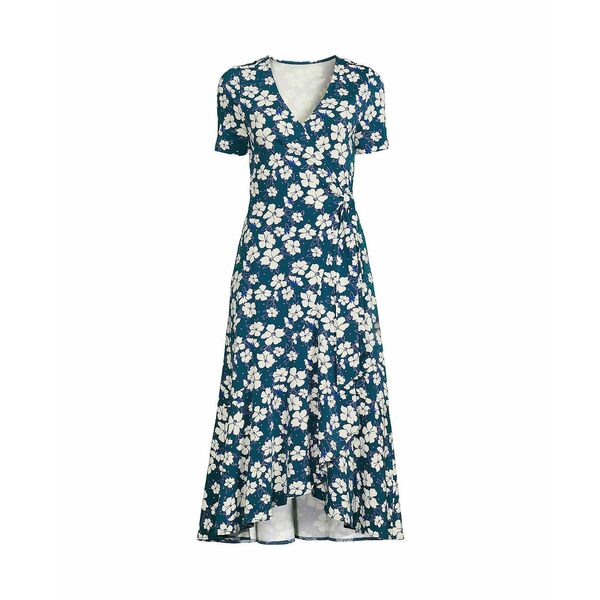 ランズエンド レディース ワンピース トップス Women's Cotton Modal Vneck Wrap Mini Dress Baltic teal pansy floral