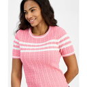 トミー ヒルフィガー レディース ニット&セーター アウター Women's Striped Cable-Knit Cotton Sweater Peony/ ...