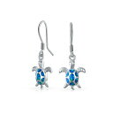 ブリング レディース ピアス&イヤリング アクセサリー Nautical Aquatic Tropical Beach Vacation Iridescent Blue Created Opal Inlay Sea Tortoise Turtle Dangle Drop Earrings For Women .925 Sterling Silver Fish Hook Aqua(4)