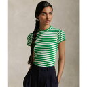 ラルフローレン レディース カットソー トップス Women's Striped Ribbed Cotton Crewneck Tee Preppy Green/White(4)