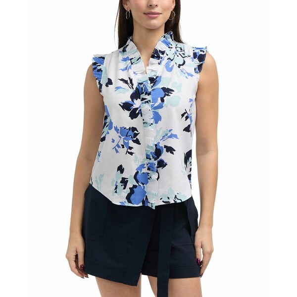エレントレイシー レディース カットソー トップス Women's Shirt with Ruffle Detail Azure bouquet