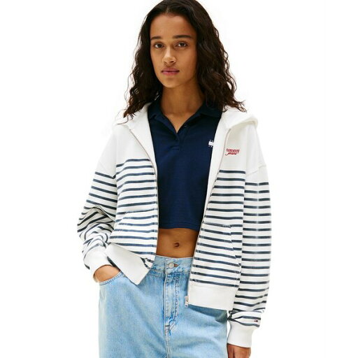 トミーヒルフィガー レディース パーカー・スウェットシャツ アウター Women's Full-Zip Logo Hoodie Ecru / Navy Stripe トミーヒルフィガー レディース パーカー・スウェットシャツ アウター Women's Full-Zip Logo Hoodie Ecru / Navy Stripe