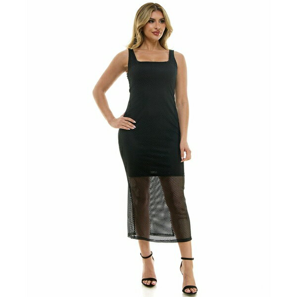 ベベ レディース ワンピース トップス Women's Fishnet Crochet Square Neck Tank Dress Black