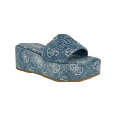 ゲス レディース サンダル シューズ Women's Bintai Single Band High Platform Wedge Sandals Blue Denim Logo