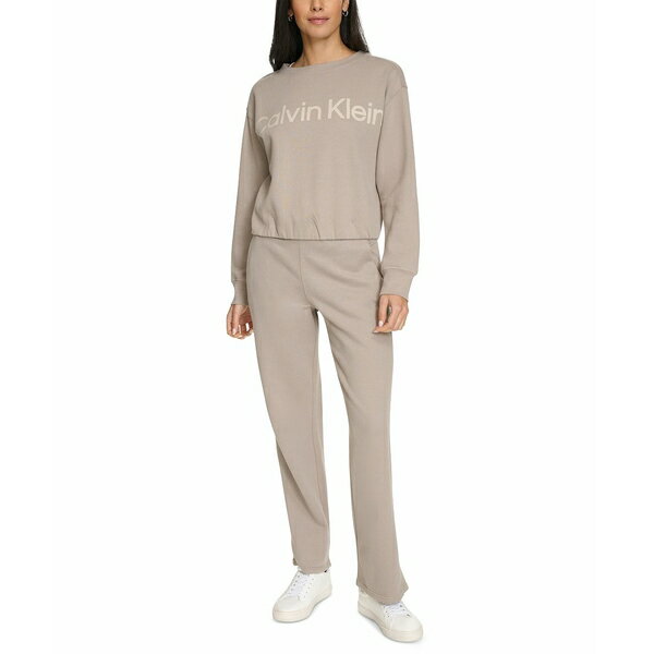 カルバンクライン レディース カットソー トップス Performance Women's Flocked-Logo Fleece Sweatshirt Moonrock(4)