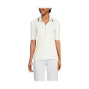 ランズエンド レディース カットソー トップス Women's Elbow Sleeve Lightweight Jersey Embellished Polo Ivory/black(4)