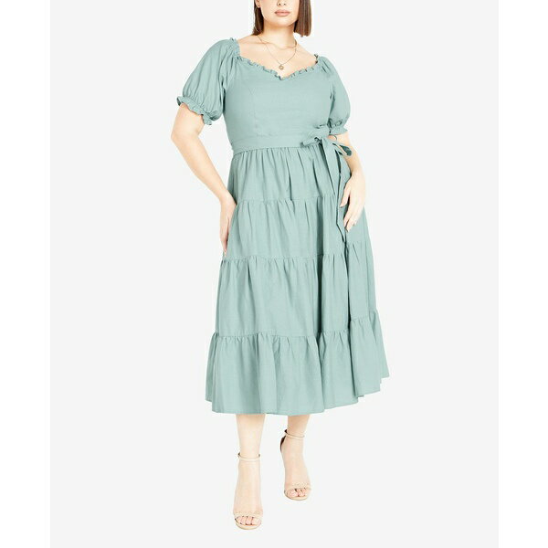シティーシック レディース ワンピース トップス Plus Size Puffed Sleeve Maxi Dress Seafoam