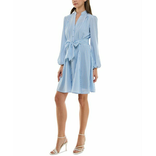 テイラー レディース ワンピース トップス Petite Striped Shirtdress Chambray White