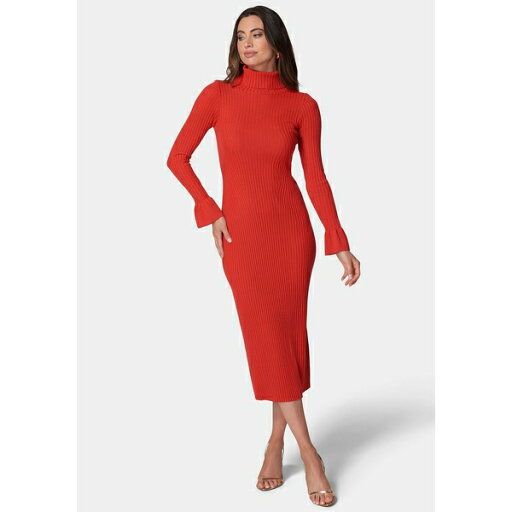 ベベ レディース ワンピース トップス Women's Bell Sleeve Turtleneck Midi Dress Red ベベ レディース ワンピース トップス Women's Bell Sleeve Turtleneck Midi Dress Red