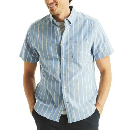 ナウティカ メンズ シャツ トップス Men's Short Sleeve Button-Down Striped Oxford Shirt Olympic Blue ナウティカ メンズ シャツ トップス Men's Short Sleeve Button-Down Striped Oxford Shirt Olympic Blue