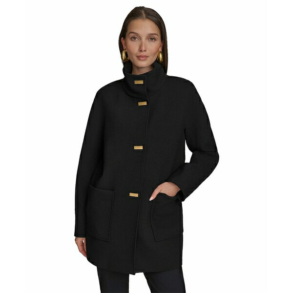 ダナ キャラン ニューヨーク レディース ジャケット&ブルゾン アウター Women's Crepe Stand-Collar Coat Black