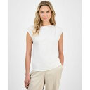 アンクライン レディース カットソー トップス Women's Pleated Cap-Sleeve Top White Dove
