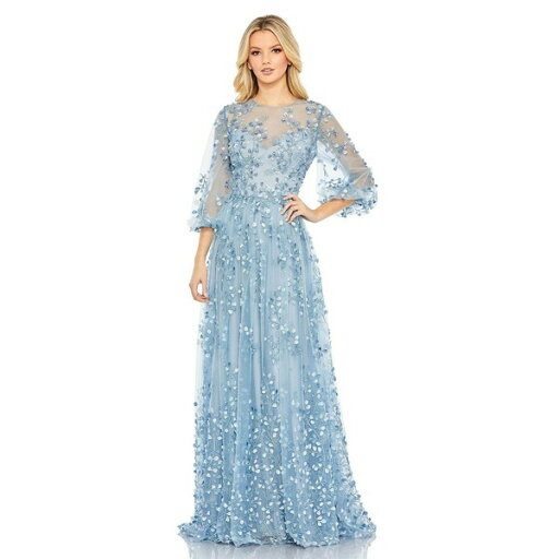 マックダガル レディース ワンピース トップス Women's Embroidered Puff Sleeve A-Line Gown Blue マックダガル レディース ワンピース トップス Women's Embroidered Puff Sleeve A-Line Gown Blue