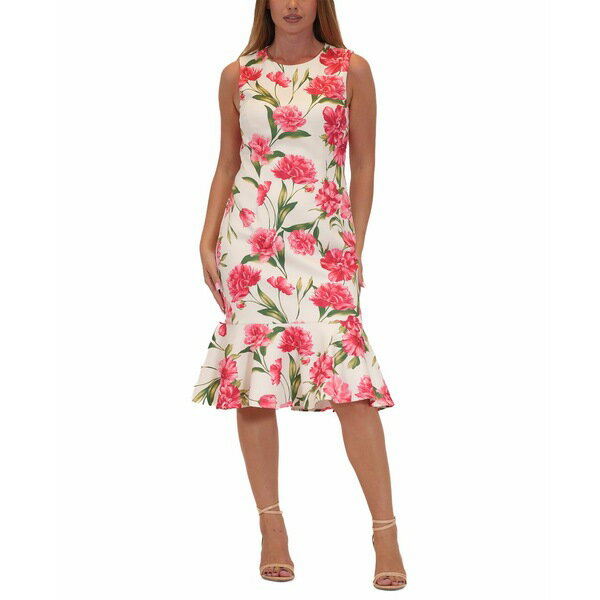 ドナリッコ レディース ワンピース トップス Women's Floral-Print Flounce-Hem Sheath Dress Ivory/mult