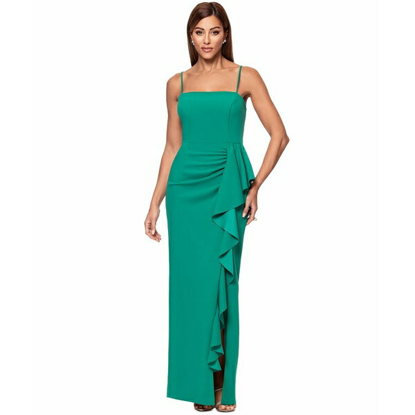  ǥ ԡ ȥåץ Women's Ruffled Side-Slit Scuba Crepe Gown Gree...