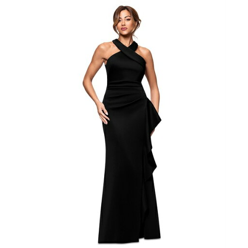 エスケープ レディース ワンピース トップス Women's Crisscross Halter Side-Ruffled Gown Black エスケープ レディース ワンピース トップス Women's Crisscross Halter Side-Ruffled Gown Black