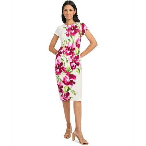 マギーロンドン レディース ワンピース トップス Women's Short-Sleeve Midi Dress White/Wine マギーロンドン レディース ワンピース トップス Women's Short-Sleeve Midi Dress White/Wine