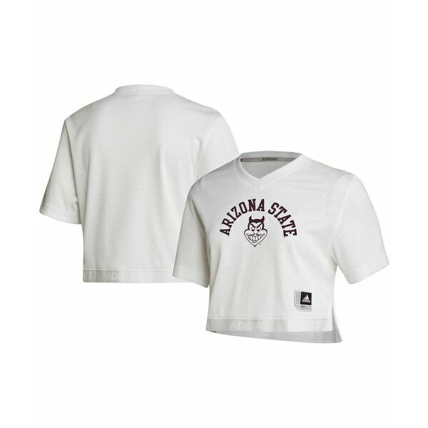 アディダス レディース カットソー トップス Women's White Arizona State Sun Devils V-Neck Cropped Jersey White