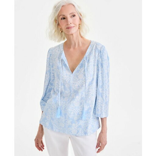 スタイルアンドコー レディース カットソー トップス Women's Printed Split-Neck 3/4-Sleeve Top, Exclusively at Macy's Floral Dream スタイルアンドコー レディース カットソー トップス Women's Printed Split-Neck 3/4-Sleeve Top, Exclusively at Macy's Floral Dream
