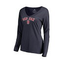 ファナティクス レディース Tシャツ トップス Women's Navy Boston Red Sox Cooperstown Collection Wahconah Long Sleeve V-Neck T-shirt Navy