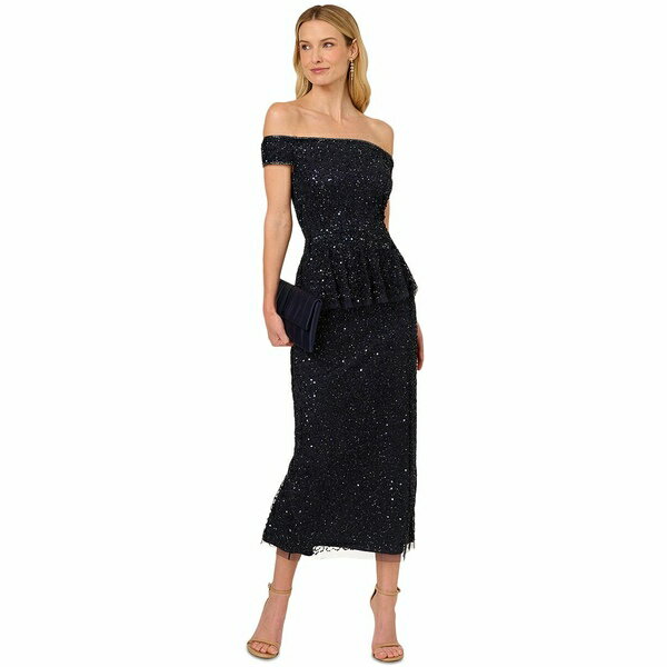 アドリアナ パペル レディース ワンピース トップス Women's Off-The-Shoulder Peplum Dress Navy