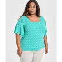 ジェイエムコレクション レディース カットソー トップス Plus Size Printed Square-Neck Short-Sleeve Top, Exclusively at Macy's Neo Jade Combo(4)