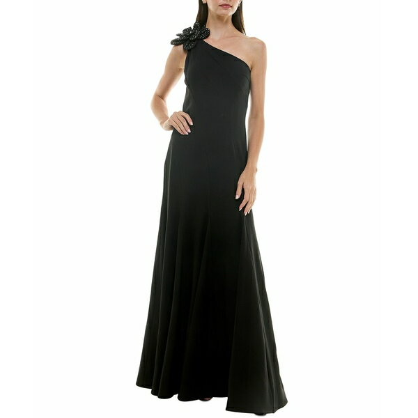 テイラー レディース ワンピース トップス Women's Embellished Asymmetric One-Shoulder Gown Black