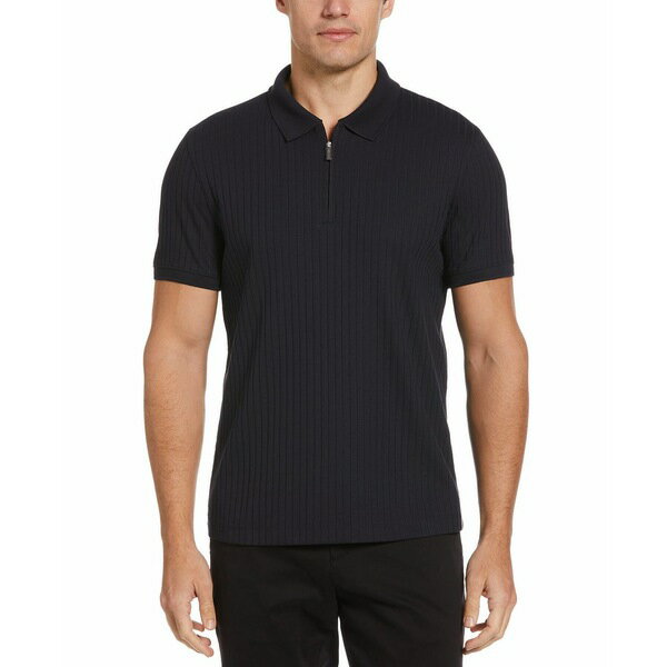 ペリーエリス メンズ シャツ トップス Men's Slim-Fit Ribbed-Knit 1/4-Zip Polo Shirt Dark Sapphire