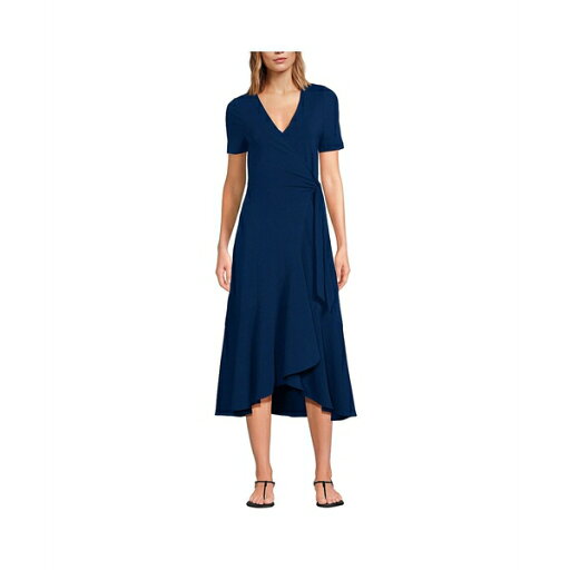 ランズエンド レディース ワンピース トップス Women's Cotton Modal Vneck Wrap Mini Dress Deep sea navy ランズエンド レディース ワンピース トップス Women's Cotton Modal Vneck Wrap Mini Dress Deep sea navy