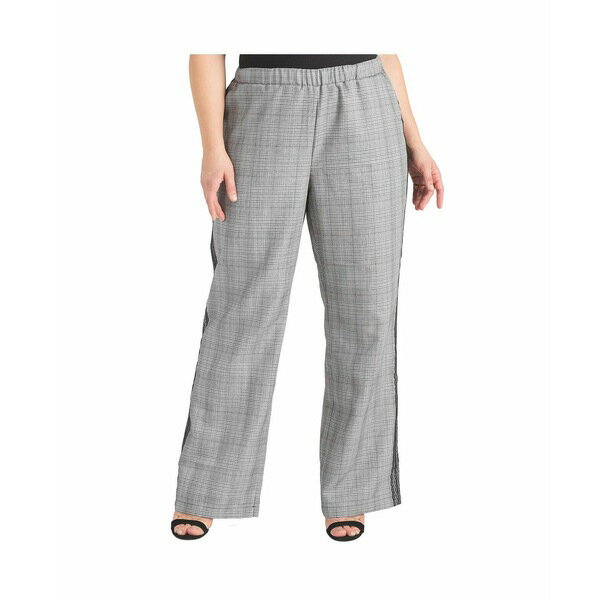 スタンダーズアンドプラクティス レディース カジュアルパンツ ボトムス Plus Size Women's Tuxedo Plaid Wide Leg Suit Pants Black white plaid