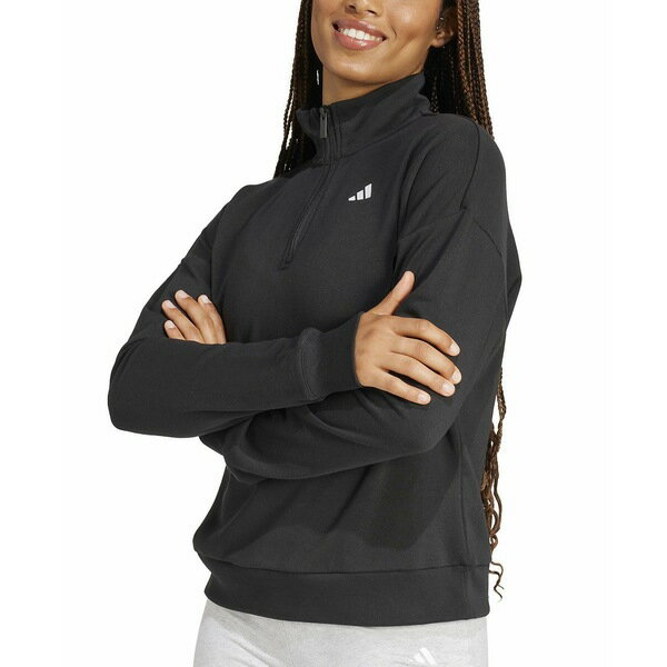 アディダス レディース カットソー トップス Women's Essentials Small Logo French Terry Quarter Zip Top Black