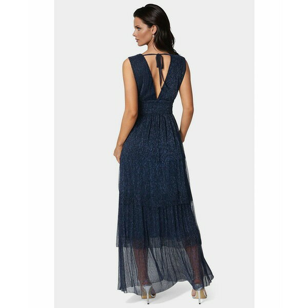 ベベ レディース ワンピース トップス Women's Tiered Plunge Neck Lurex Midi Dress Navy