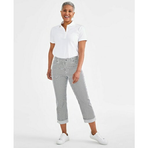 スタイルアンドコー レディース デニムパンツ ボトムス Women's Striped Mid-Rise Curvy Capri Pants, Created for Macy's Prmstip Ind Blu スタイルアンドコー レディース デニムパンツ ボトムス Women's Striped Mid-Rise Curvy Capri Pants, Created for Macy's Prmstip Ind Blu