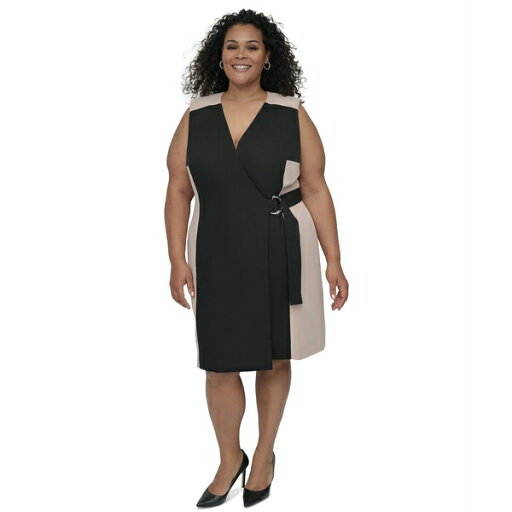 ダナ キャラン ニューヨーク レディース ワンピース トップス Plus Size Colorblocked Wrap Dress Black/Neutral ダナ キャラン ニューヨーク レディース ワンピース トップス Plus Size Colorblocked Wrap Dress Black/Neutral