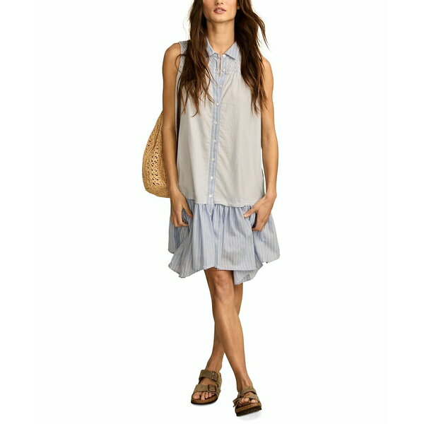 ラッキーブランド レディース ワンピース トップス Women's Breezy Cotton Sleeveless Shirt Dress Blue Stripe