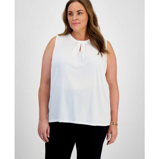 カスパー レディース カットソー トップス Plus Size Keyhole-Neckline Sleeveless Top Lily White カスパー レディース カットソー トップス Plus Size Keyhole-Neckline Sleeveless Top Lily White